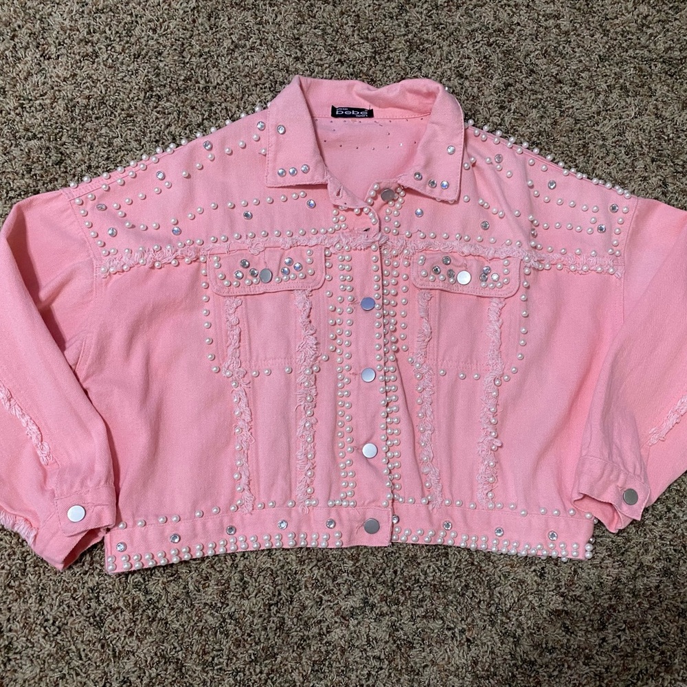 Pink Denim Pearl Embellishment jacket Rare X-LARGE